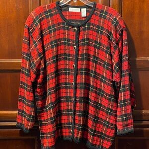 Liz Claiborne Red Plaid Button-Up vintage 3X Cardigan